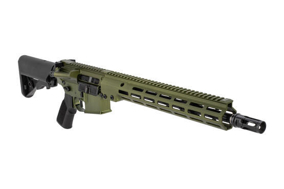 Geissele Super Duty rifle in ODG with permanently attached Warcomp and ODG finish